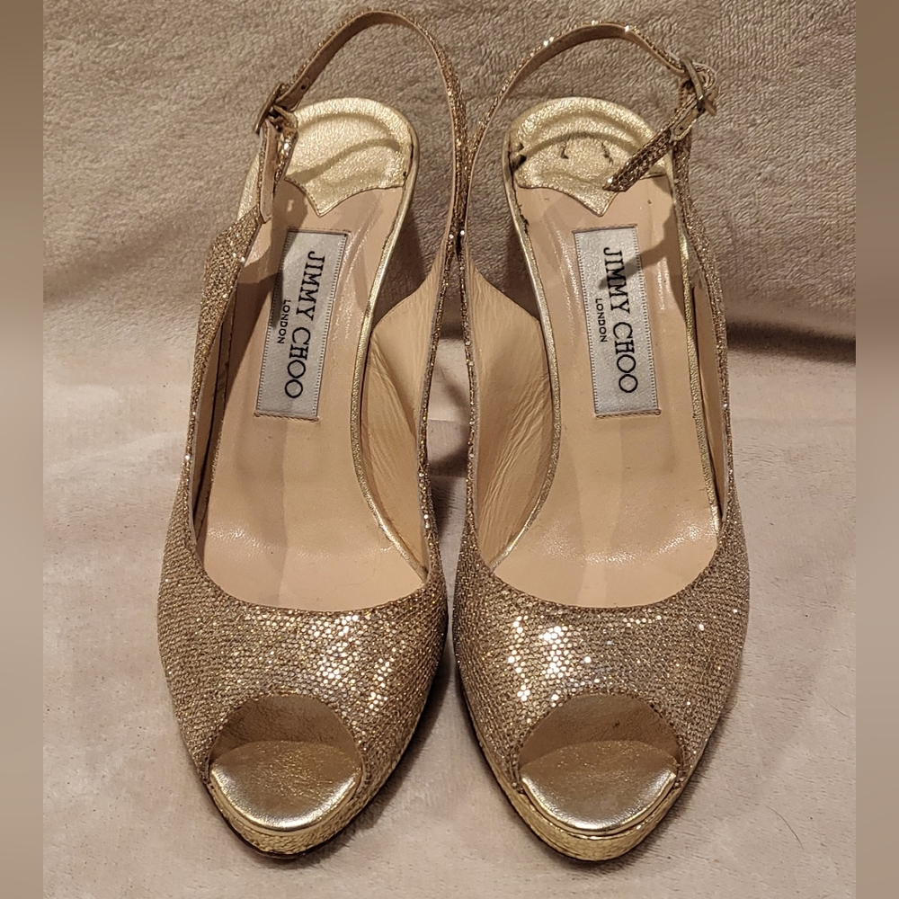 Jimmy Choo Gold Peep Toe Heels